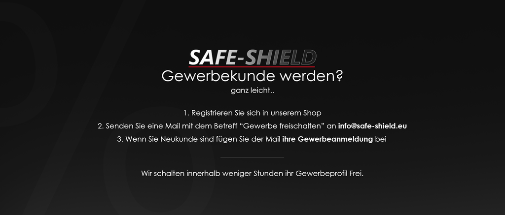 Safe-Shield: Anmeldung für Gewerbekunden Banner